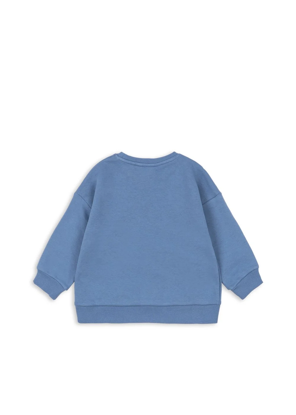 Blaues Kinder-Sweatshirt aus Bio-Baumwolle mit lockerer Passform, Rundhalsausschnitt und weichen Rippbündchen im Concept Store Cleo&Caesar.