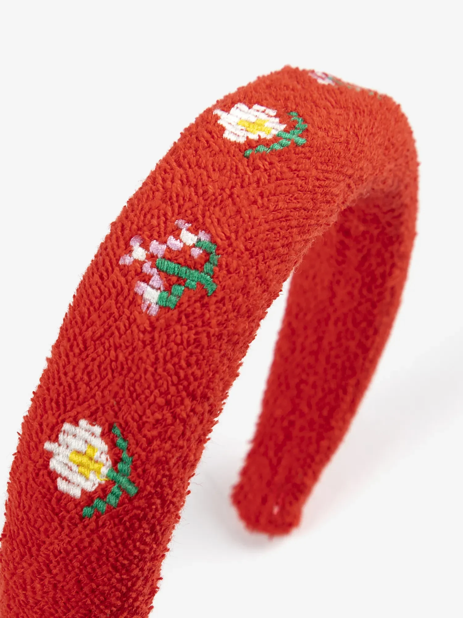 Bobo Choses Haarband Pixel Daisies – rotes Terry-Haarband mit aufgestickten Gänseblümchen, 100 % recycelte Baumwolle, bei Cleo&Caesar Kids Concept Store