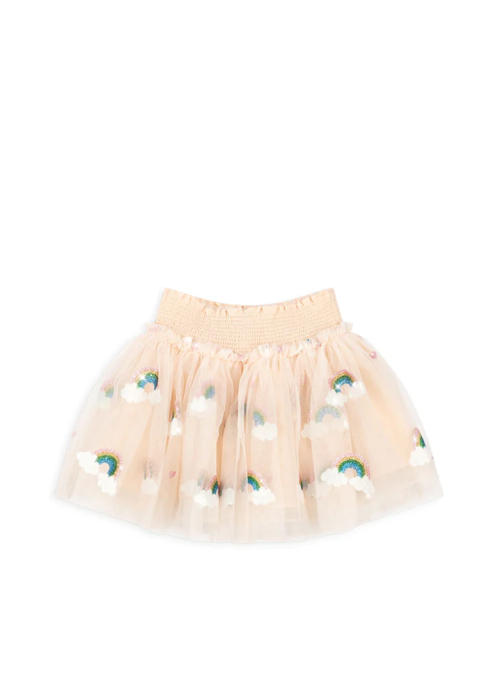Tullie Skirt Rock Rainbow Glitter für Kinder von Konges Sløjd – kuschelige, nachhaltige Kinderkleidung in Beige mit Herzprint, erhältlich bei Cleo&Caesar Kids Concept Store Berlin.