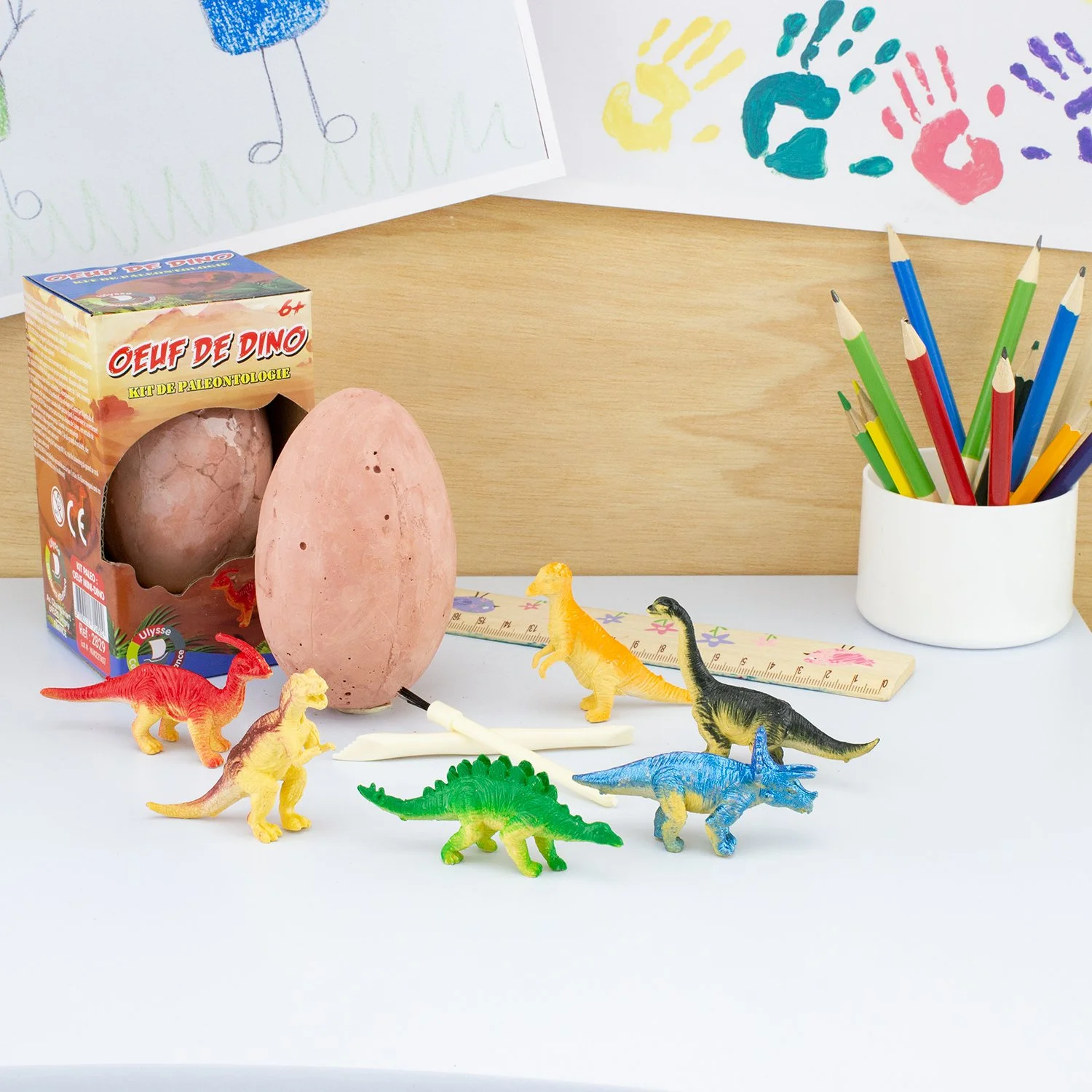 Ulysse Dino Ei Set – Mini-Dinosaurier ausgraben mit Schablone & Pinsel für kleine Entdecker von Cleo&Caesar