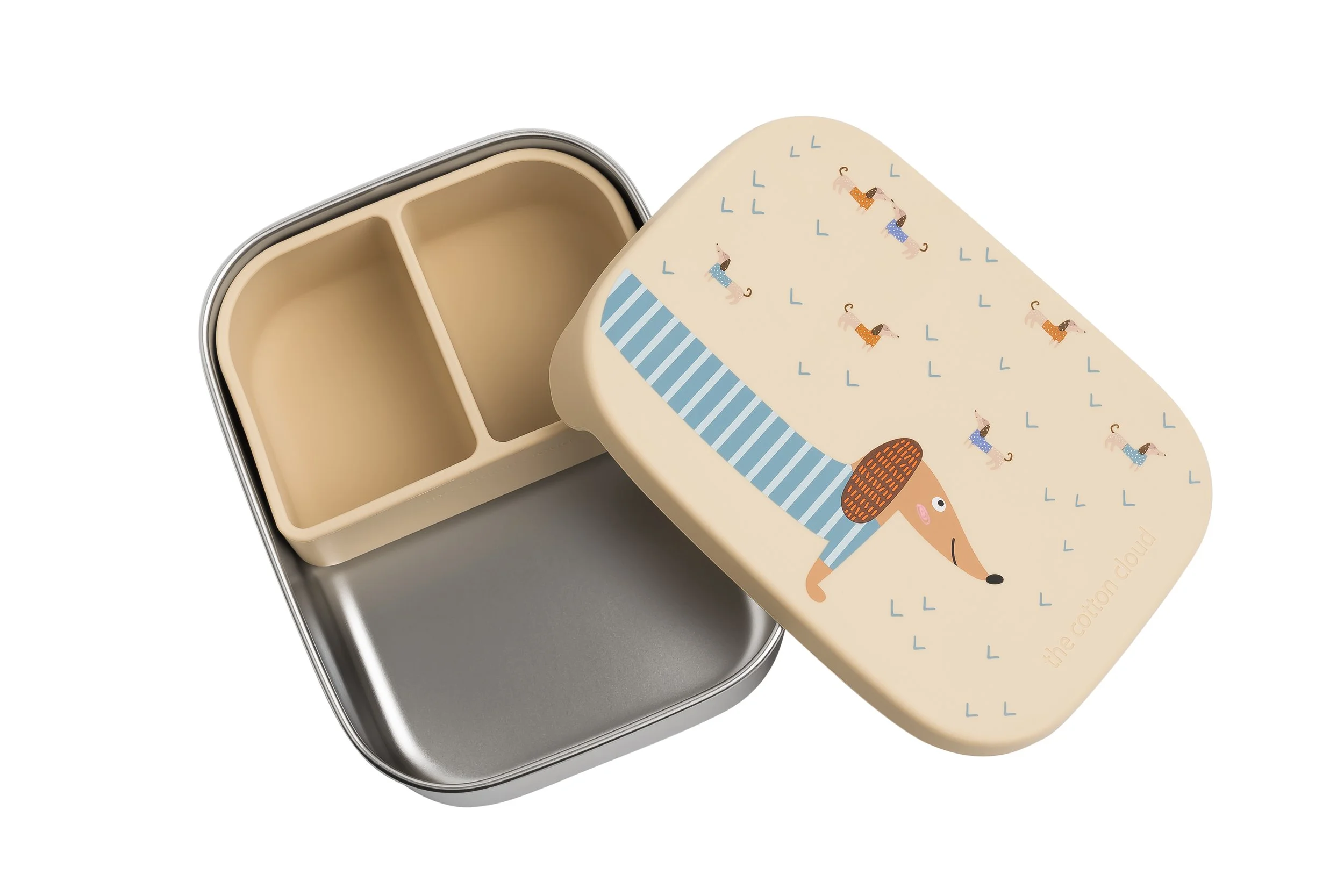 The Cotton Cloud Edelstahl-Lunchbox mit drei Fächern und Silikondeckel – nachhaltig & stylisch bei Cleo & Caesar.
