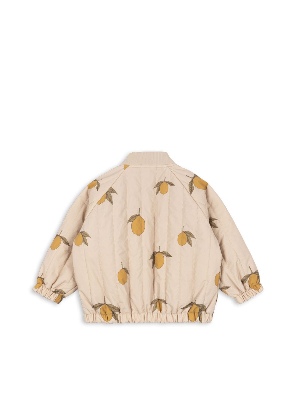 Juno Bomber Jacke Mon Grand Citron für Kinder von Konges Sløjd – kuschelige, nachhaltige Kinderkleidung in Beige mit Herzprint, erhältlich bei Cleo&Caesar Kids Concept Store Berlin.