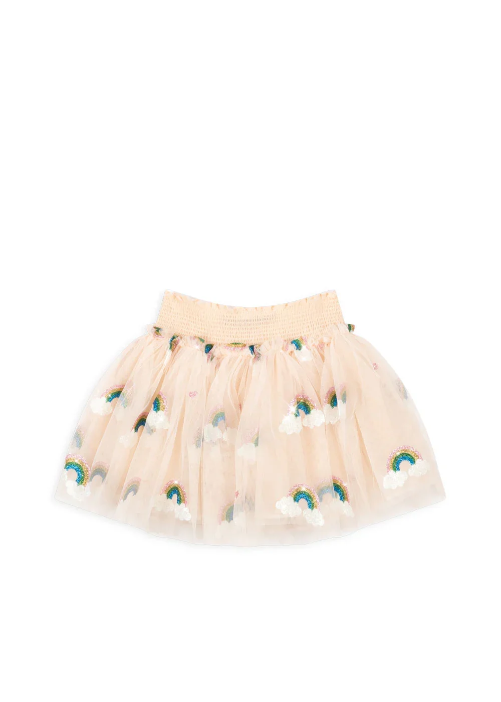 Tullie Skirt Rock Rainbow Glitter für Kinder von Konges Sløjd – kuschelige, nachhaltige Kinderkleidung in Beige mit Herzprint, erhältlich bei Cleo&Caesar Kids Concept Store Berlin.