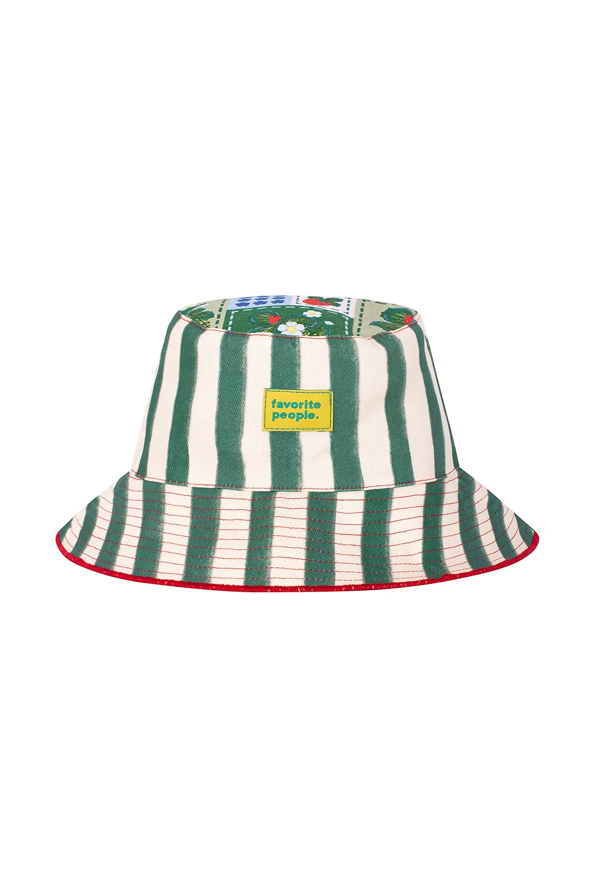Favorite People Sonnenhut Fragola – grün-weiß gestreifter Bucket Hat, vollständig gefüttert, 100 % Baumwolle, fair hergestellt in Portugal, bei Cleo&Caesar