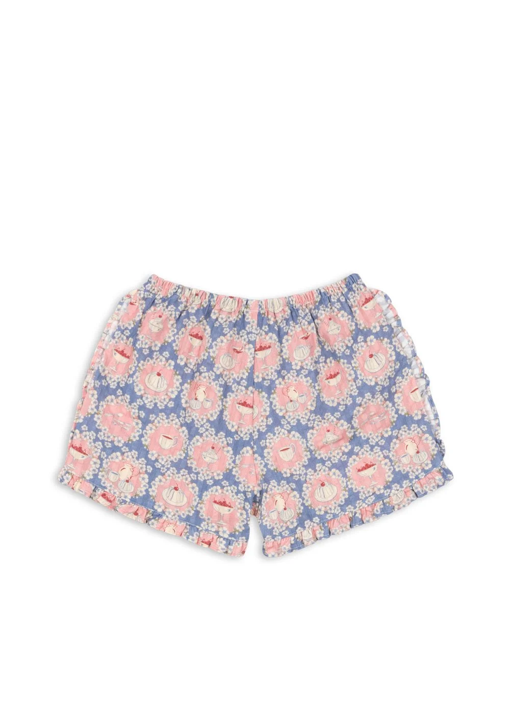 Kim Frill Shorts Snack time  von Konges Sløjd Kindershorts aus Bio-Baumwolle in Pastellfarben mit elastischem Bund und konisch zulaufendem Bein im Kids Concept Store Cleo&Caesar