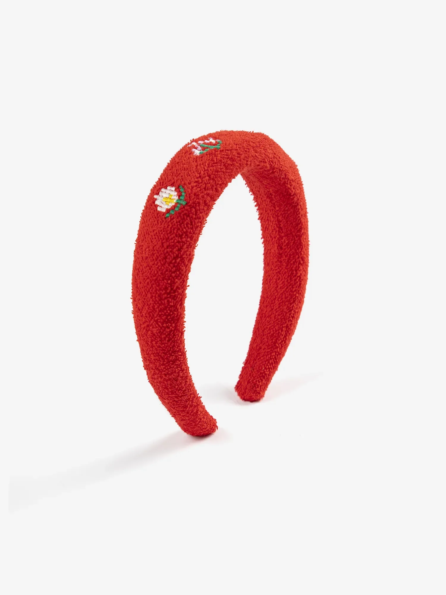 Bobo Choses Haarband Pixel Daisies – rotes Terry-Haarband mit aufgestickten Gänseblümchen, 100 % recycelte Baumwolle, bei Cleo&Caesar Kids Concept Store
