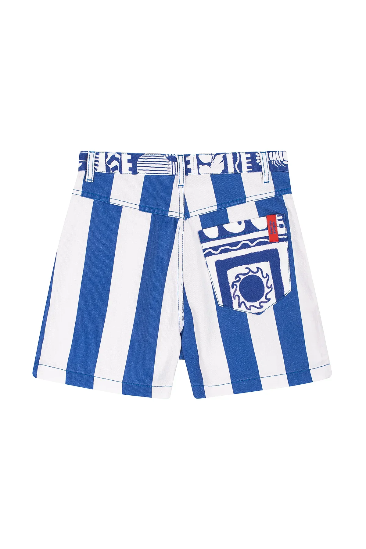 Favorite People Short Positano – weiß-blaue High waisted Mom Short aus Baumwolle, fair hergestellt in Portugal, bei Cleo&Caesar Kids Concept Store