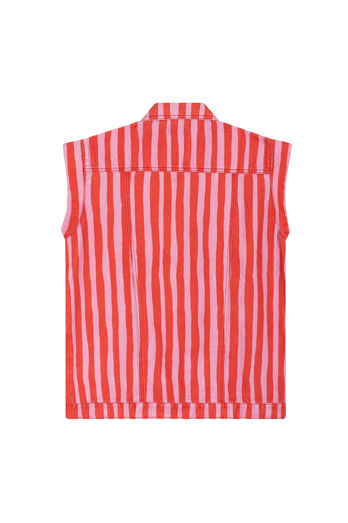 Cropped Damenweste mit pink-roten Streifen und Knopfleiste aus Baumwolle von Favorite People made in Portugal im Concept Store Cleo&Caesar Berlin