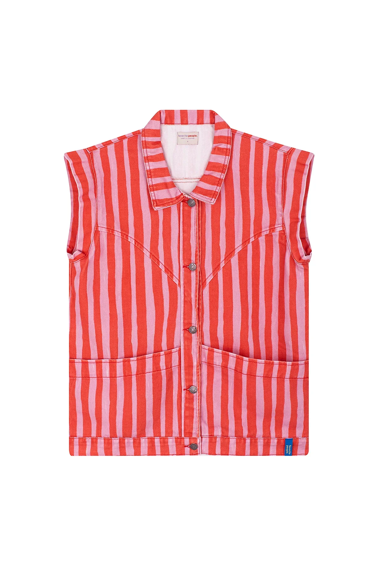 Cropped Damenweste mit pink-roten Streifen und Knopfleiste aus Baumwolle von Favorite People made in Portugal im Concept Store Cleo&Caesar Berlin