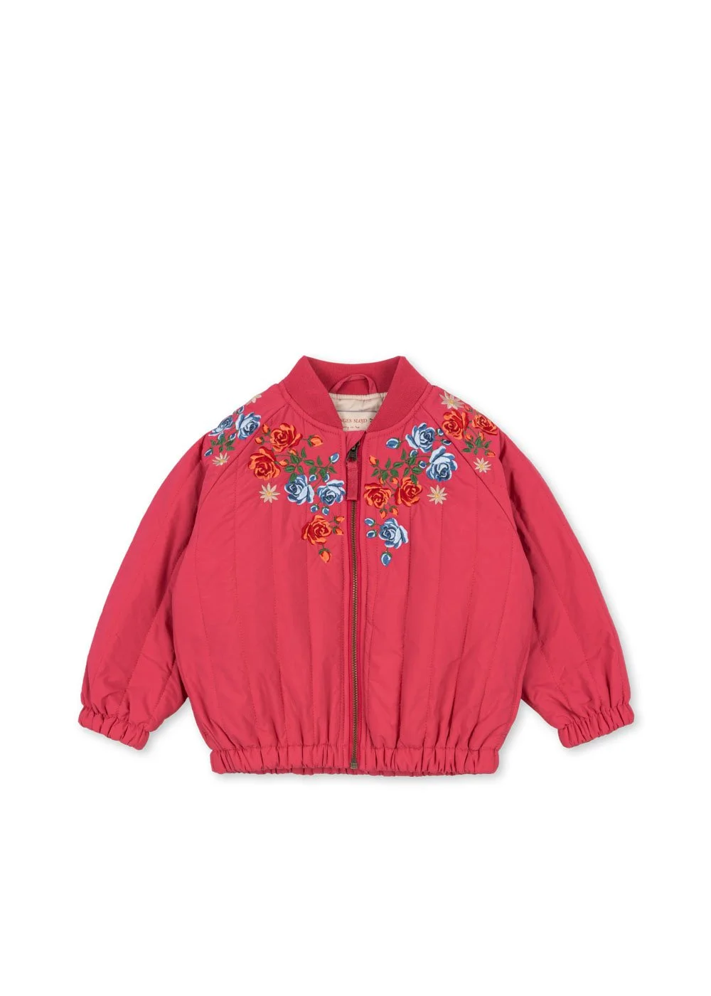 Juno Bomber Jacke Raspberry Wine für Kinder von Konges Sløjd – kuschelige, nachhaltige Kinderkleidung in Beige mit Herzprint, erhältlich bei Cleo&Caesar Kids Concept Store Berlin.