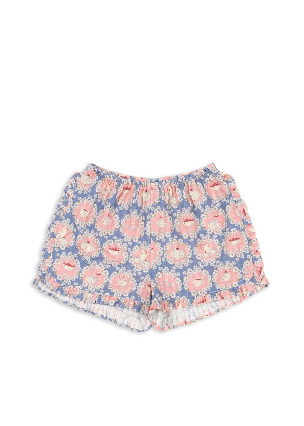 Kim Frill Shorts Snack time  von Konges Sløjd Kindershorts aus Bio-Baumwolle in Pastellfarben mit elastischem Bund und konisch zulaufendem Bein im Kids Concept Store Cleo&Caesar