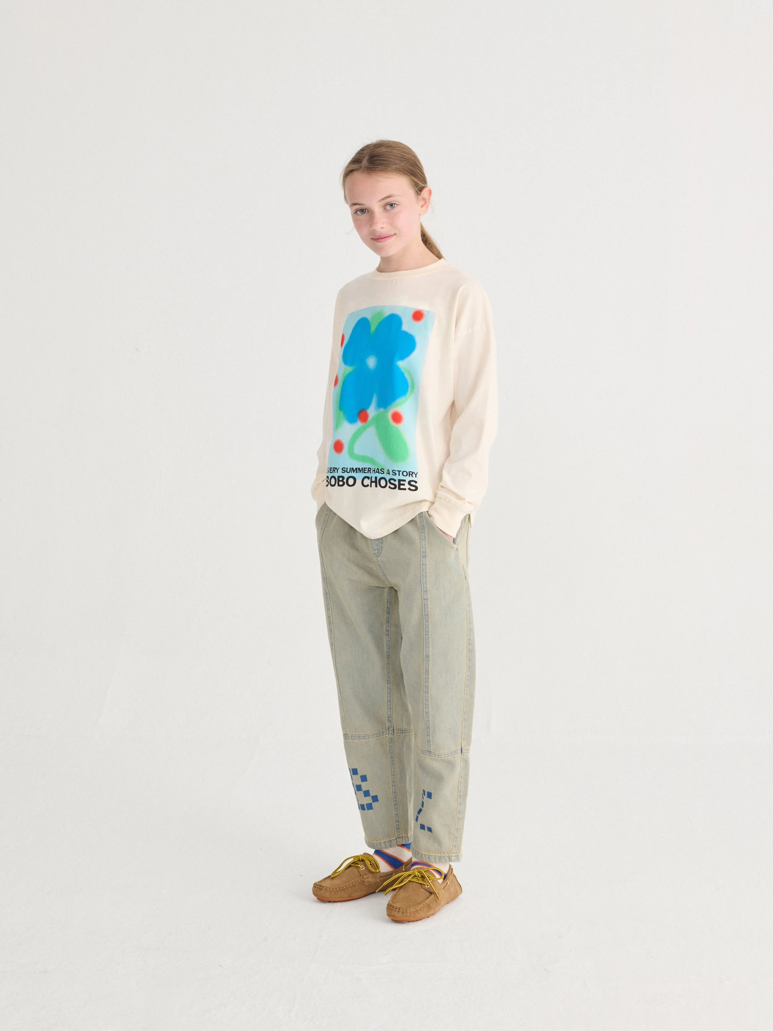Bobo Choses Square Denim Pants – Baggy Jeans in Preußischblau, Bio-Baumwolle, Cocoon Fit, hergestellt in Portugal, bei Cleo&Caesar Kids Concept Store