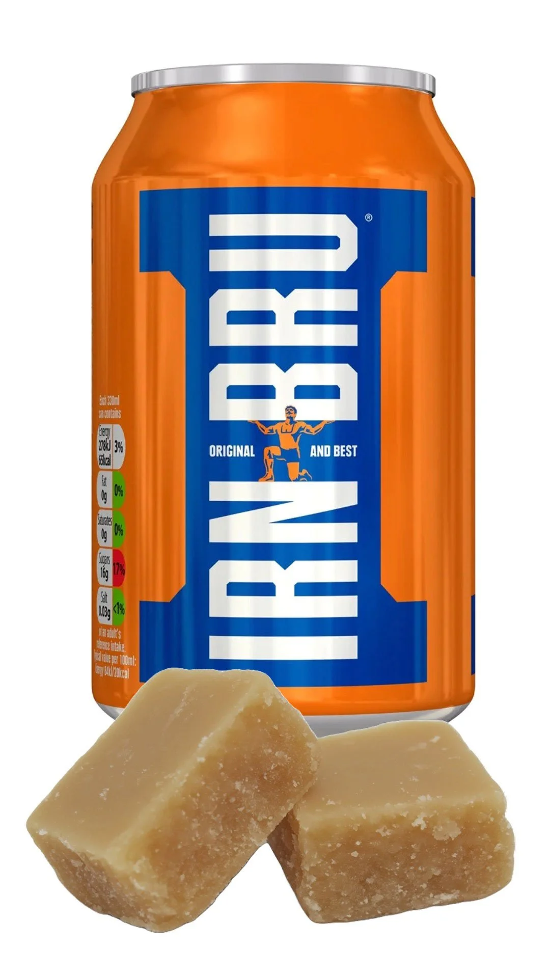 A can of Irn-Bru and some Scottish Tablet