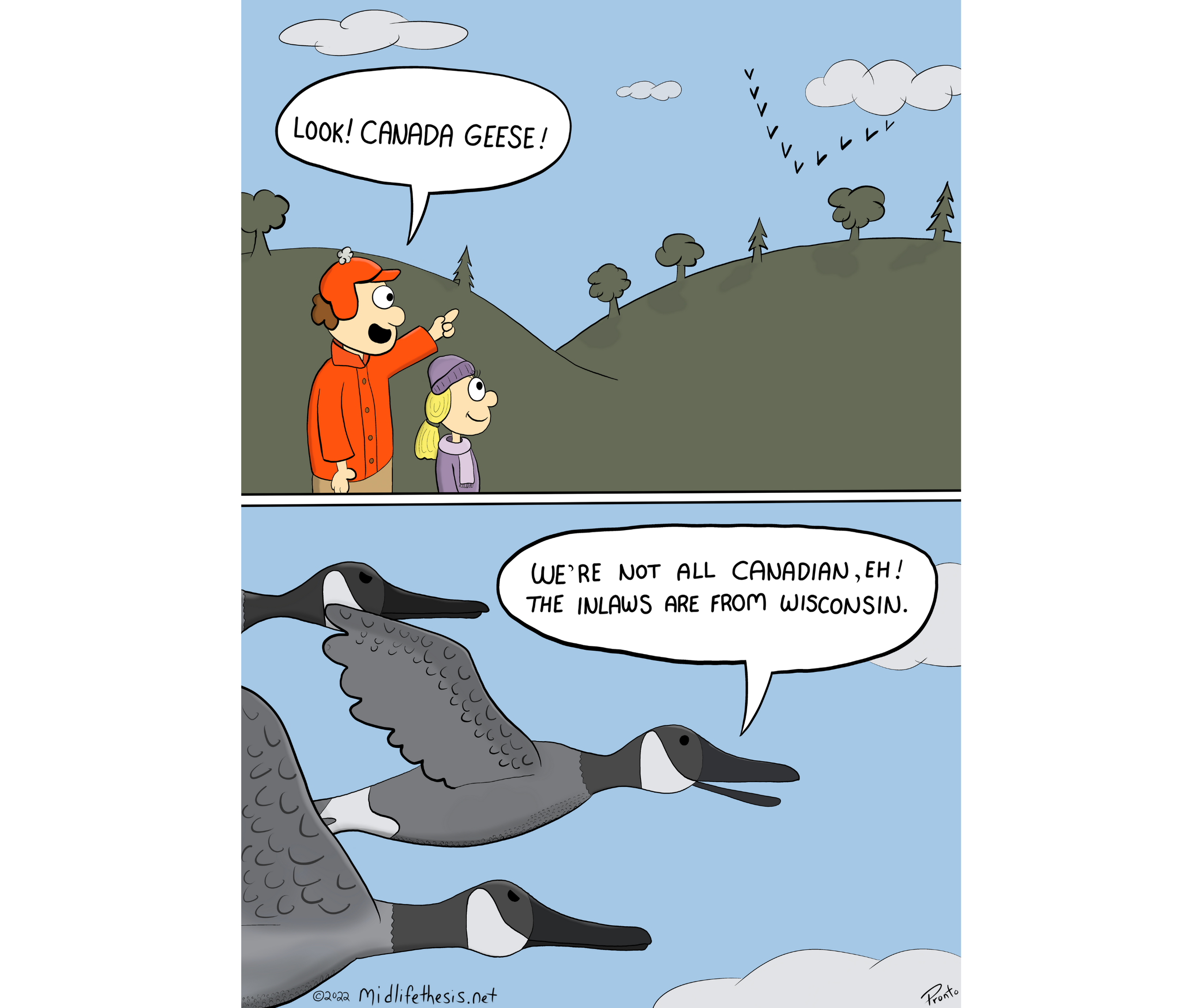      

 
   I always thought the proper term for these geese was Canadian geese.   Or Canadian Goose.   Turns out, it’s Canada Goose/Geese.   I grew up, basically on the Canadian border. The town I was born and raised in is only about nine miles from