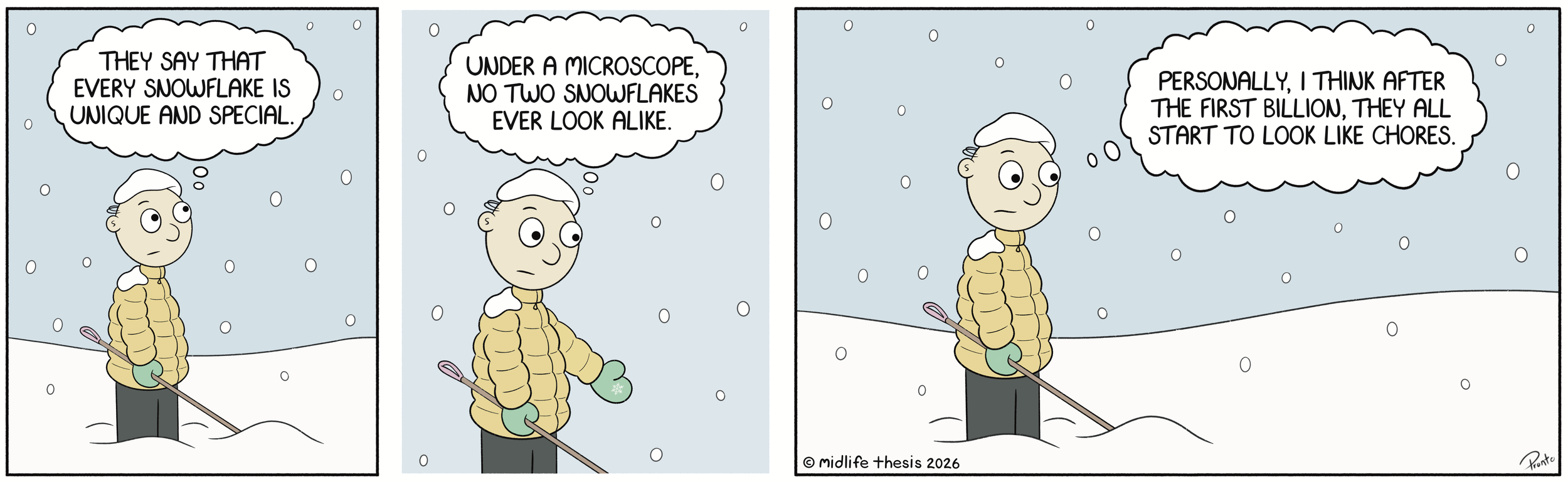     

 
   “Every crystal was a masterpiece of design and no one design was ever repeated. When a snowflake melted, that design was forever lost. Just that much beauty was gone, without leaving any record behind." ~ Wilson “Snowflake” Bentley       