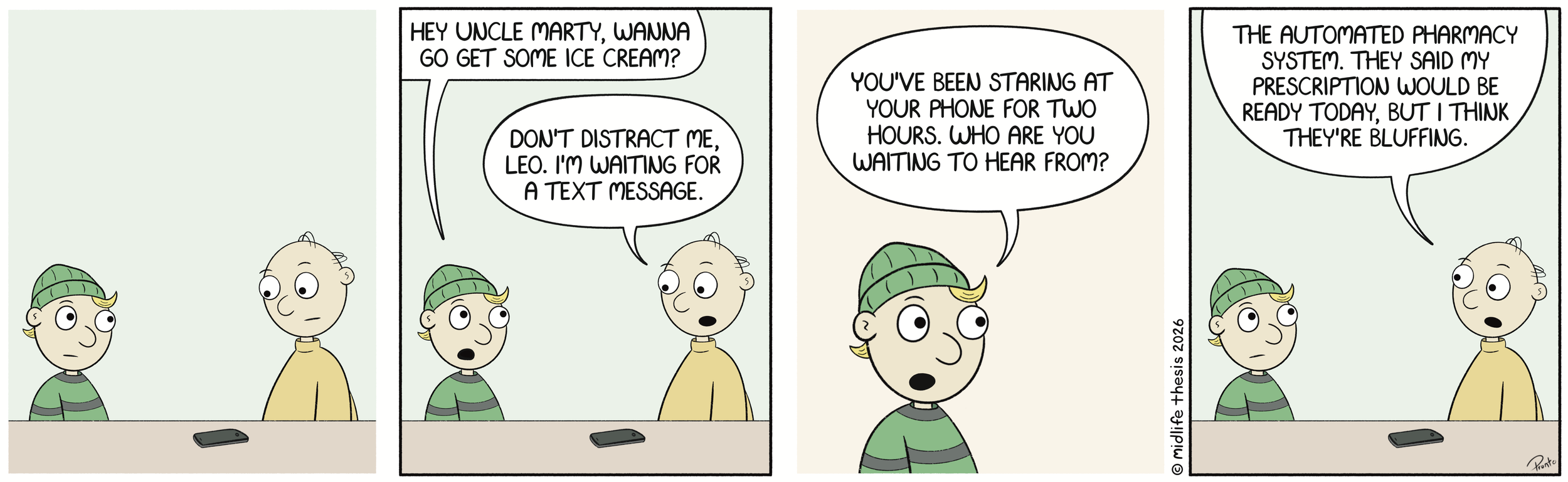      

 
   Press 1 to refill a prescription. Press 2 for pharmacy hours. Press 3 to speak with a member of the pharmacy staff. Press 0 if you’ve tried all this crap and it’s still not working...             #instagramcartoon #webtoons #webcomics #fu