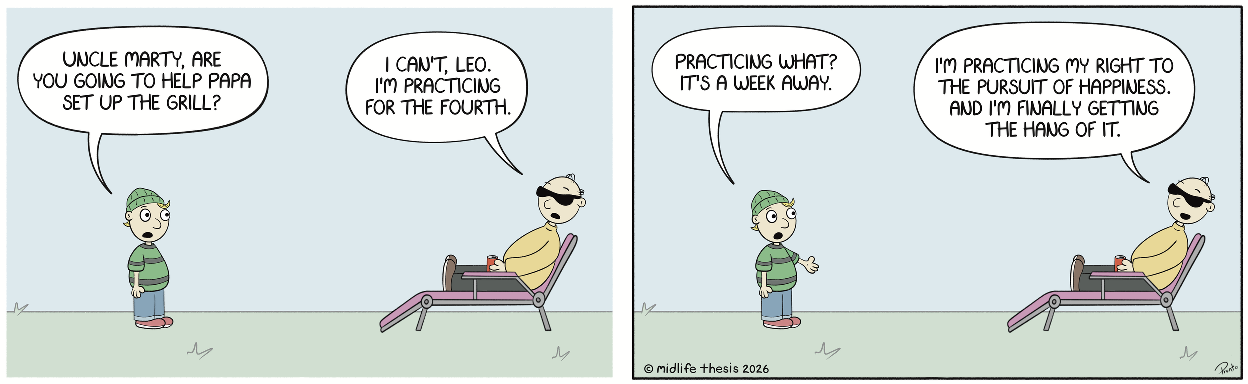      

 
   Practice makes perfect…             #instagramcartoon #webtoons #webcomics #funny #funnycomic #cartoon #cartoons #comicstrip #midlifethesis #midlifethesiscartoons #cartoonart #gagcomics #FunnyCartoons #marty #martyandleo #4thofjuly   
 


