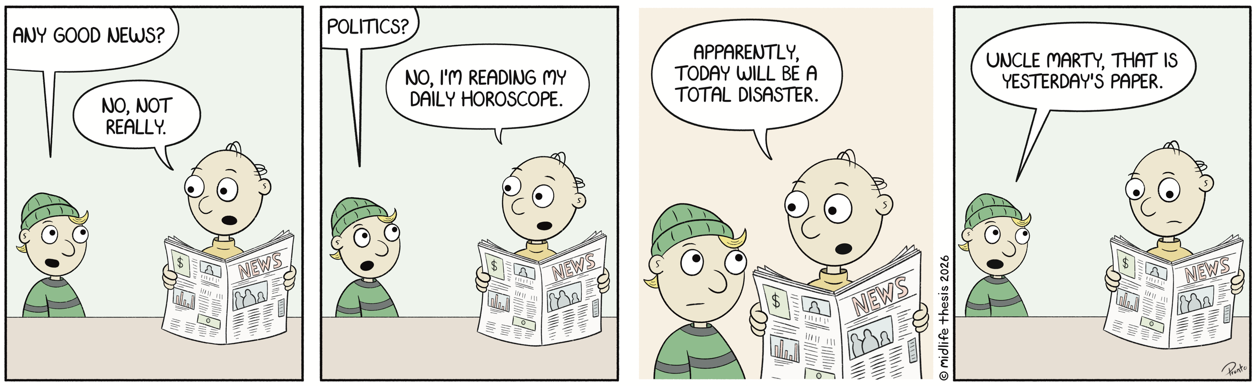     

 
   Stop spreading the news...               #instagramcartoon #webtoons #webcomics #funny #funnycomic #cartoon #cartoons #comicstrip #midlifethesis #midlifethesiscartoons #cartoonart #gagcomics #FunnyCartoons #marty #martyandleo  
 








