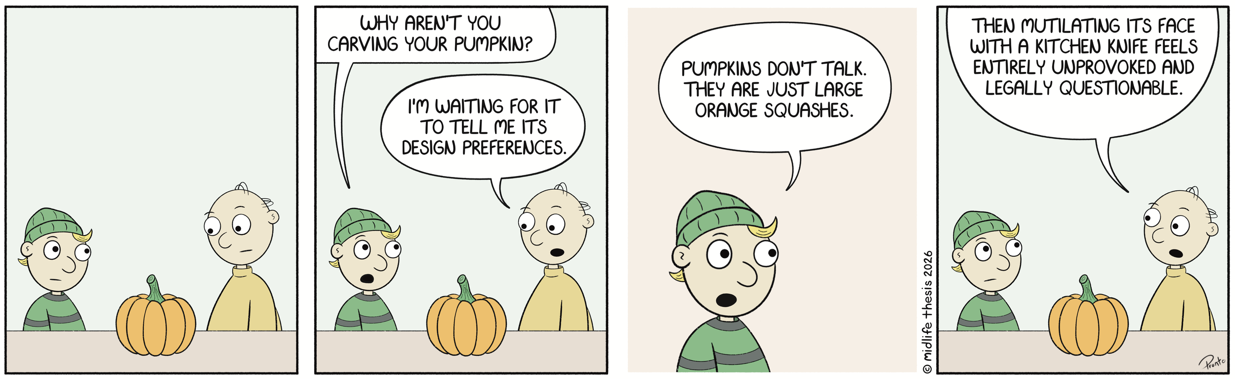      

 
   Unprovoked carving?             #instagramcartoon #webtoons #webcomics #funny #funnycomic #cartoon #cartoons #comicstrip #midlifethesis #midlifethesiscartoons #cartoonart #gagcomics #FunnyCartoons #marty #martyandleo  
 


















