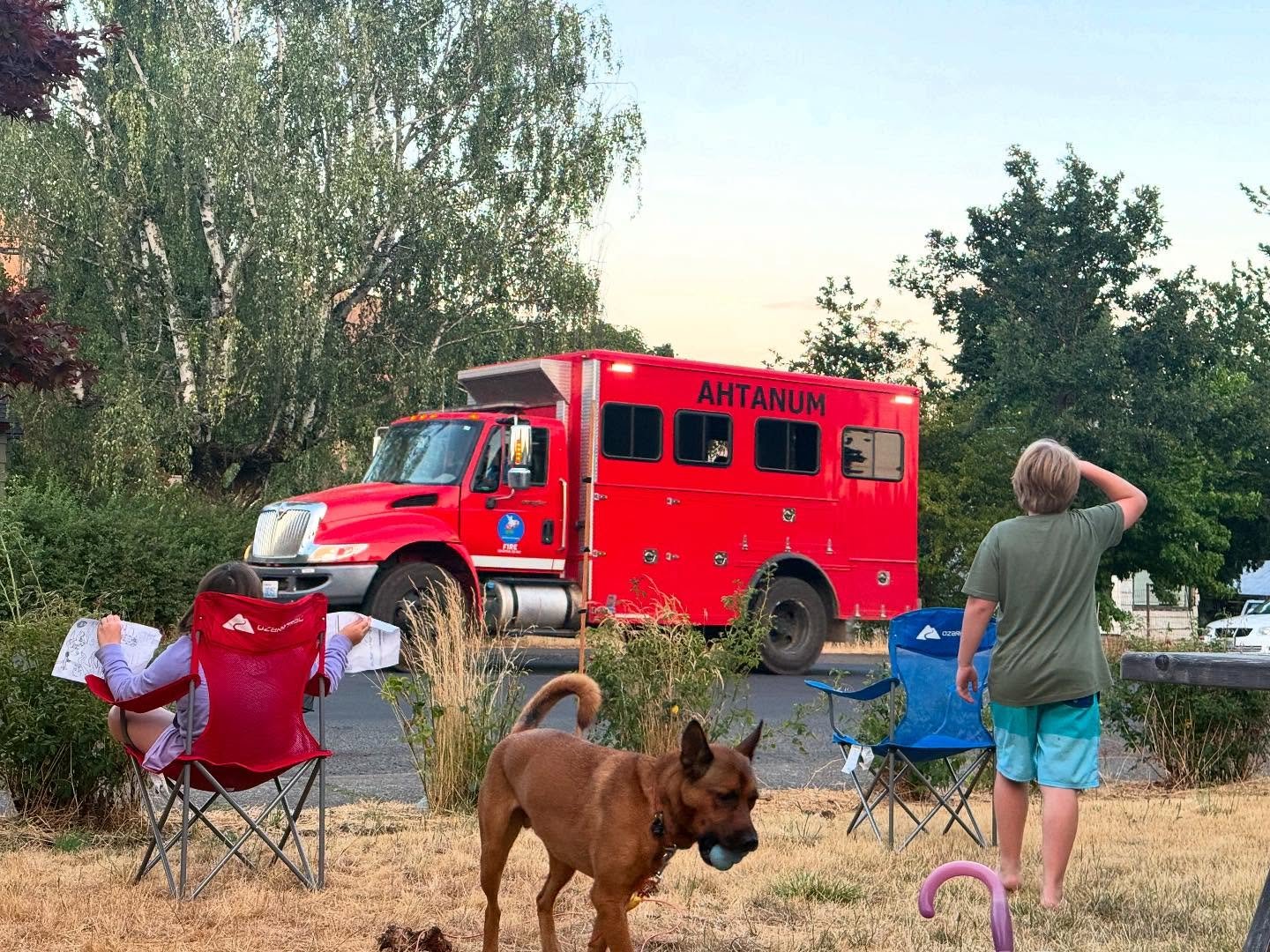 Sitting in the yard in White Salmon this evening on the main street to the fire camp, we counted 158 (and counting) fire units within the span of an hour.
Here from all over the northwest to help protect our community.
It was amazing watching crew