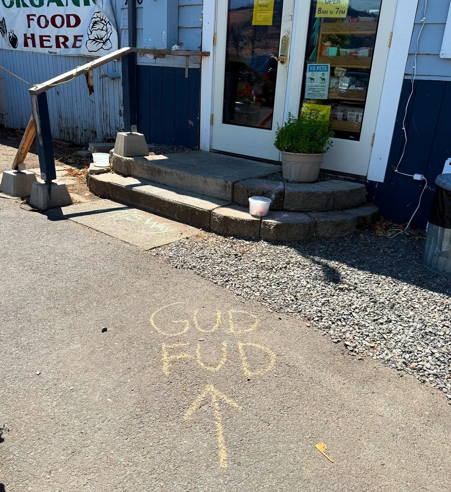 Have you noticed the little bucket of sidewalk chalk by the front door? Take some time out of your day to slow down and draw a little if you can. The sidewalk is your canvas.
Or - take a moment to hop the hopscotch someone drew (if its still there)