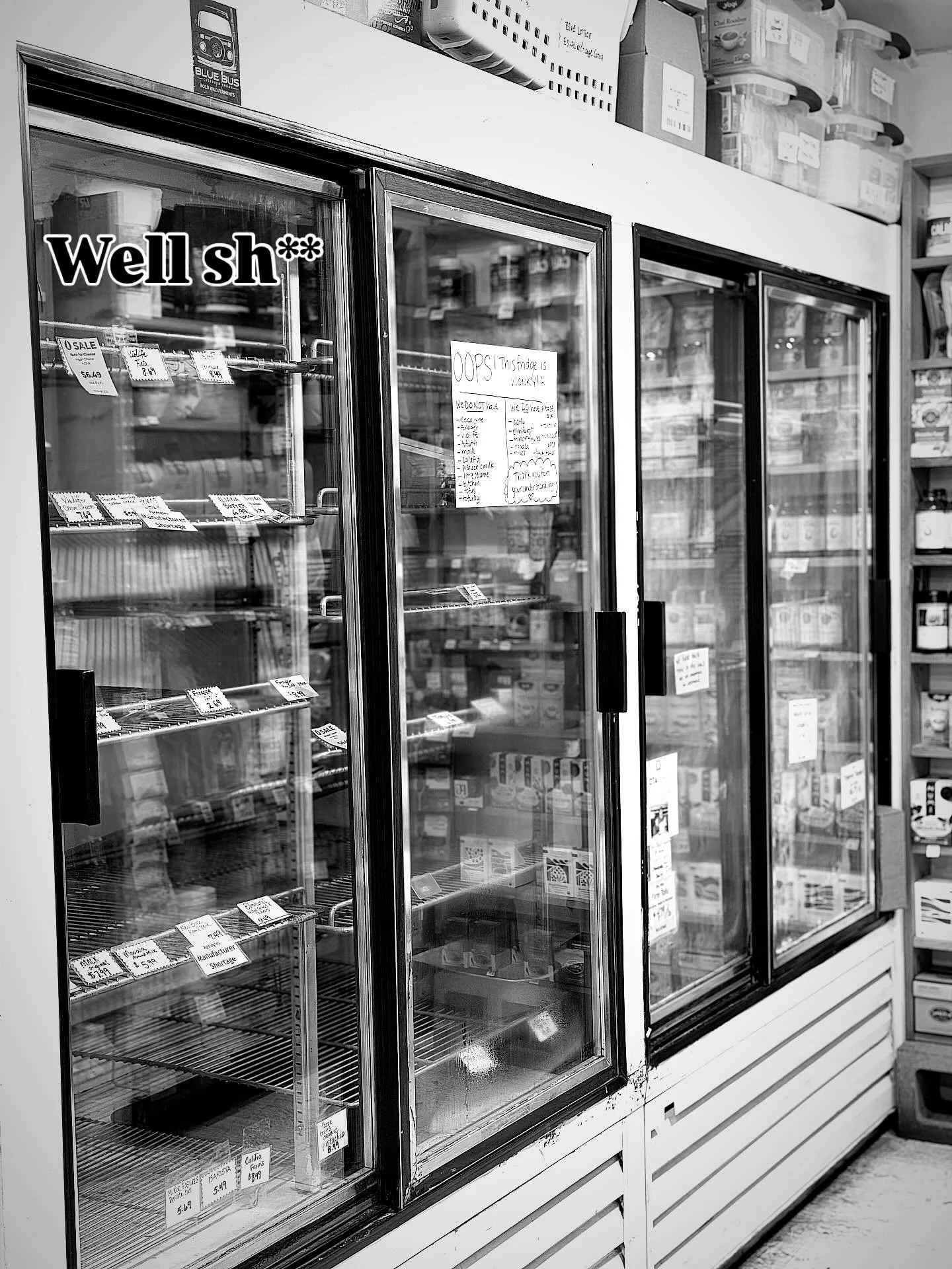 Sometimes things just don&rsquo;t go the way we want them to. In this case, a fridge goes down and food goes to waste.

We are working on repair and/or replacement but in the meantime some products have moved to other places (ask a staff if you are w