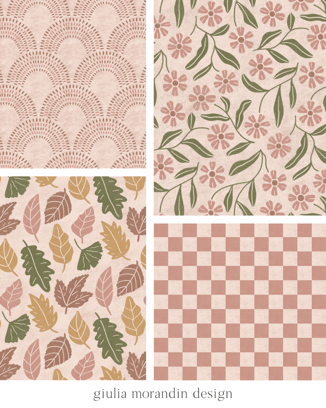Block print fall florals pattern design collection