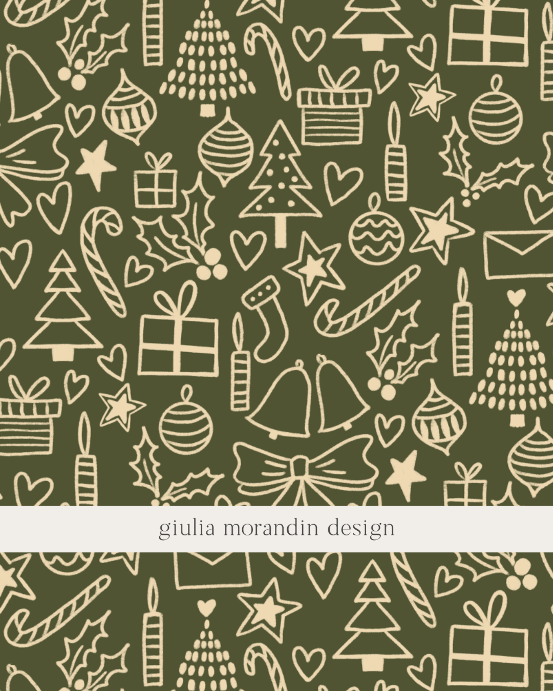 White on Green Christmas Surface Pattern Design