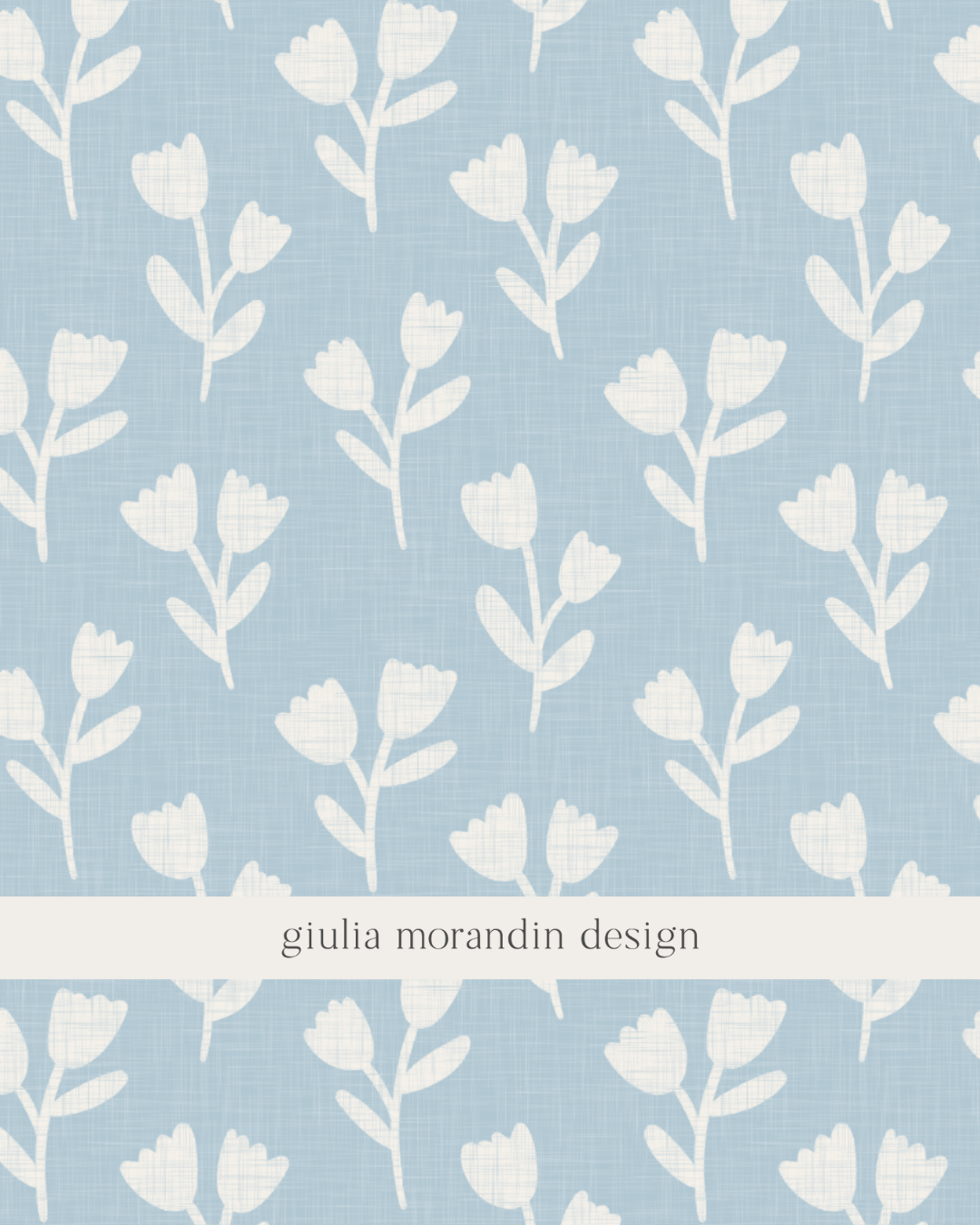 White Spring Flowers on Blue Surface Pattern Design