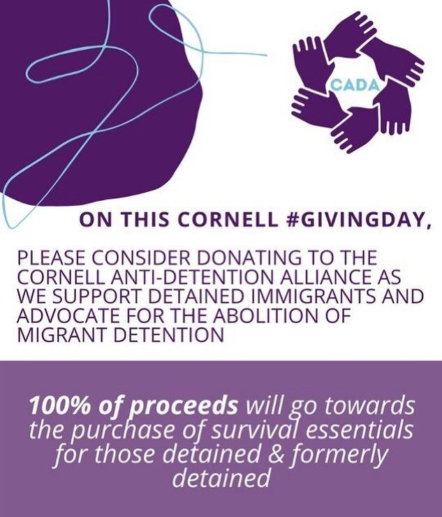On this Cornell #GivingDay please consider donating to the Cornell Anti-Detention Alliance so we can continue to support detained and formerly detained immigrants. Any amount counts!!!! 

Venmo: @Hannah-Schmelkin with &ldquo;CADA&rdquo; as the captio