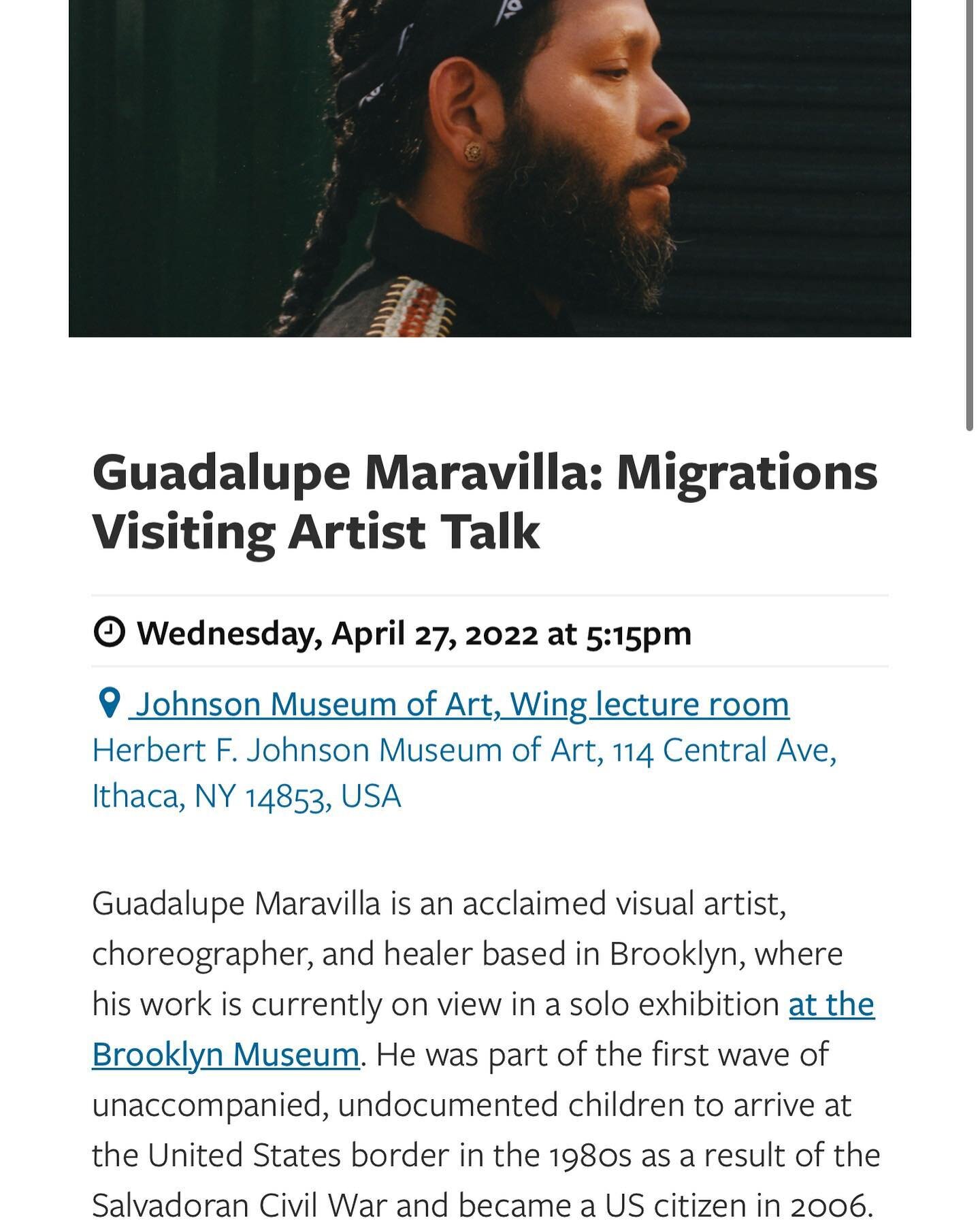 Join us as we attend an amazing lecture by Guadalupe Maravilla! See you all there! 

TODAY &mdash; 5:15pm, Johnson Museum
