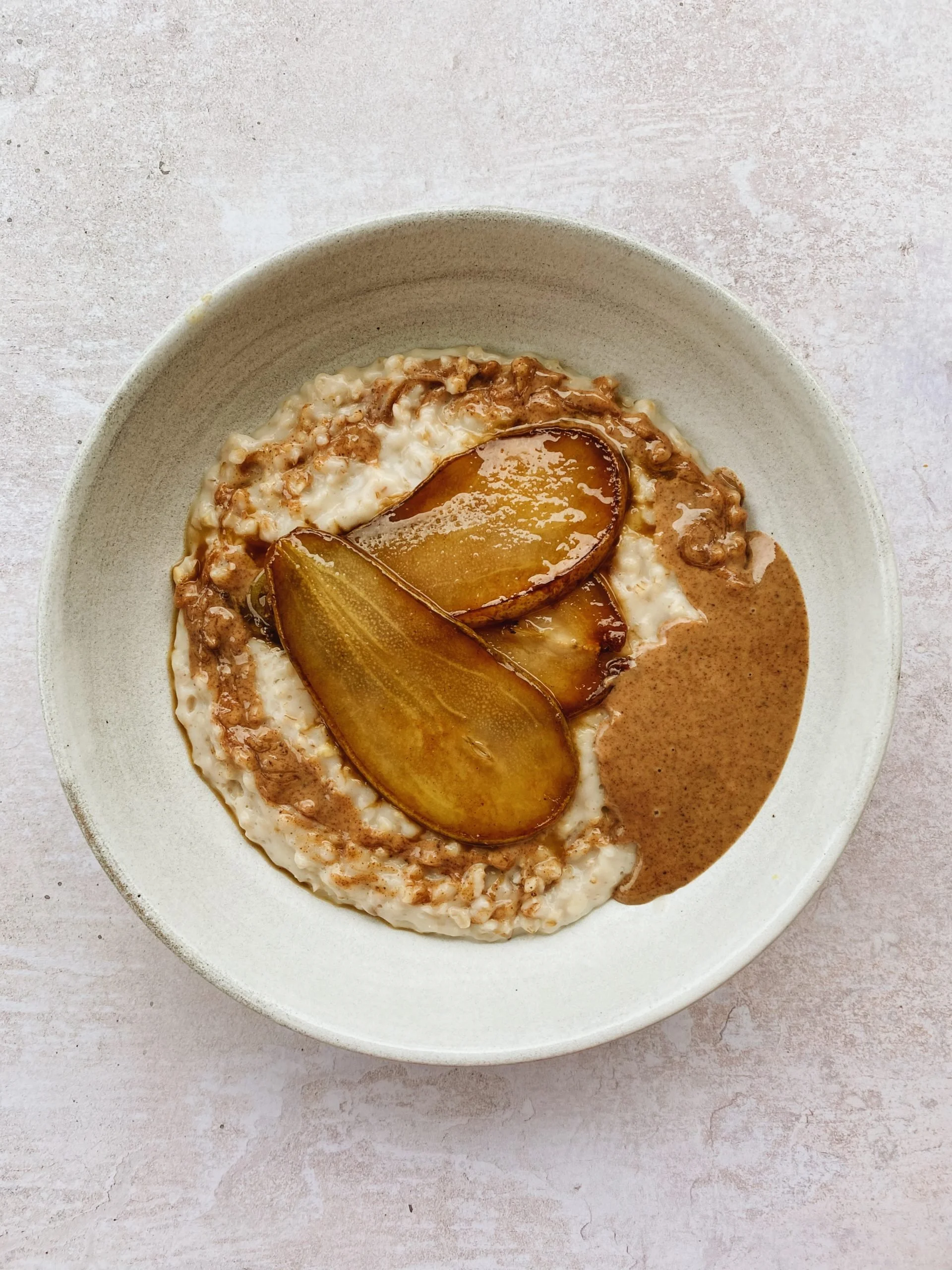 Cardamom Porridge with Sticky Maple Pears