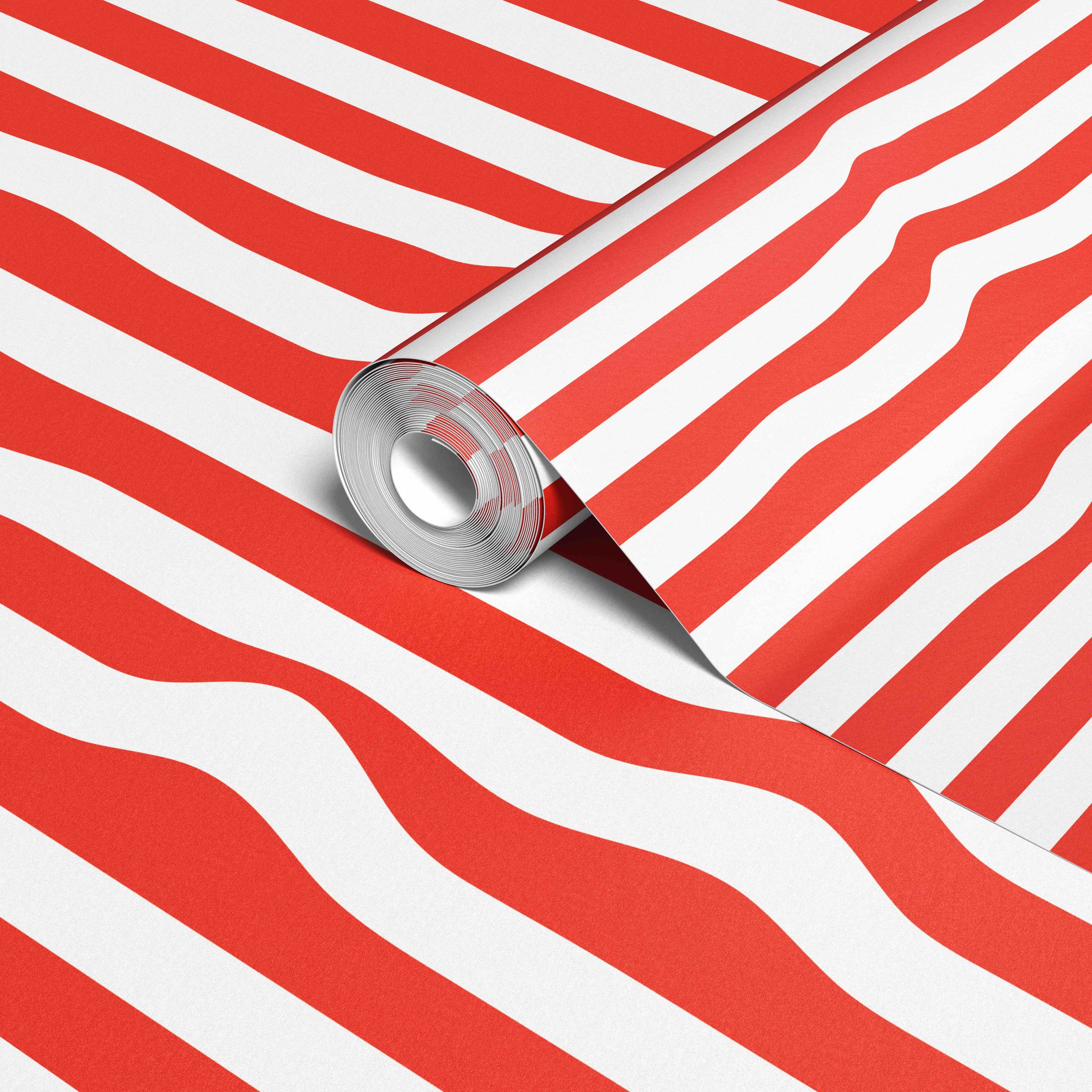 Warped Horizontal Stripe Wallpaper White Cherry Red.jpg