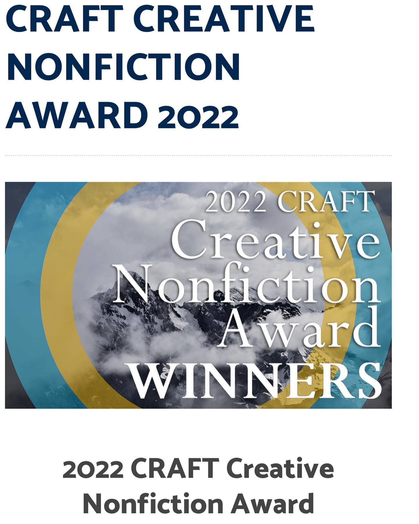 Incredibly honored that my essay was a finalist in CRAFT's Creative Nonfiction Award. Big congratulations to all the winners, editor's choice recipients, and finalists! I'm so looking forward to reading the essays! ✨✨