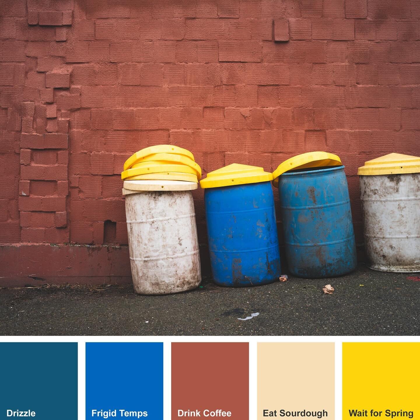 Trash Tuesday (Colour palette inspired by Seattle Winter weather vibes)
˘
˘
˘
˘
˘
˘
#colourstudy #greylessinseattle #greyless  #america #seattle #pnwlife #grey #garbage #trash #trashcans #greenwood #coffee #pantone7700 #pantone285 #pantone7524 #panto