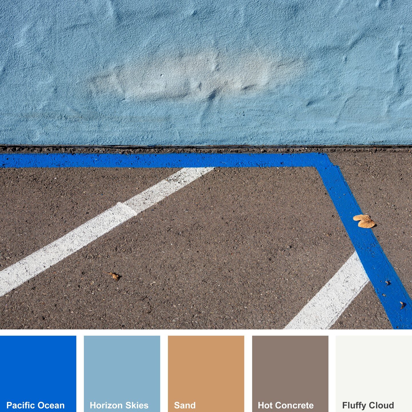 Pacific Horizon 
(Colour palette inspired by Southern California)
˘
˘
˘
˘
˘
˘
#colourstudy #greylessinseattle #greyless #america #sandiego #lajolla #parkingspace #parkingmarkings #parkinglot #cement #concrete #lines #patternplay #blue #pantone #panto