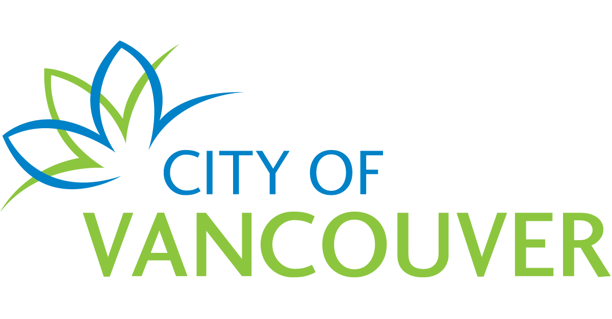 The logo of the City of Vancouver featuring a stylized leaf in blue and green, with the text 'City of Vancouver' in blue and green.