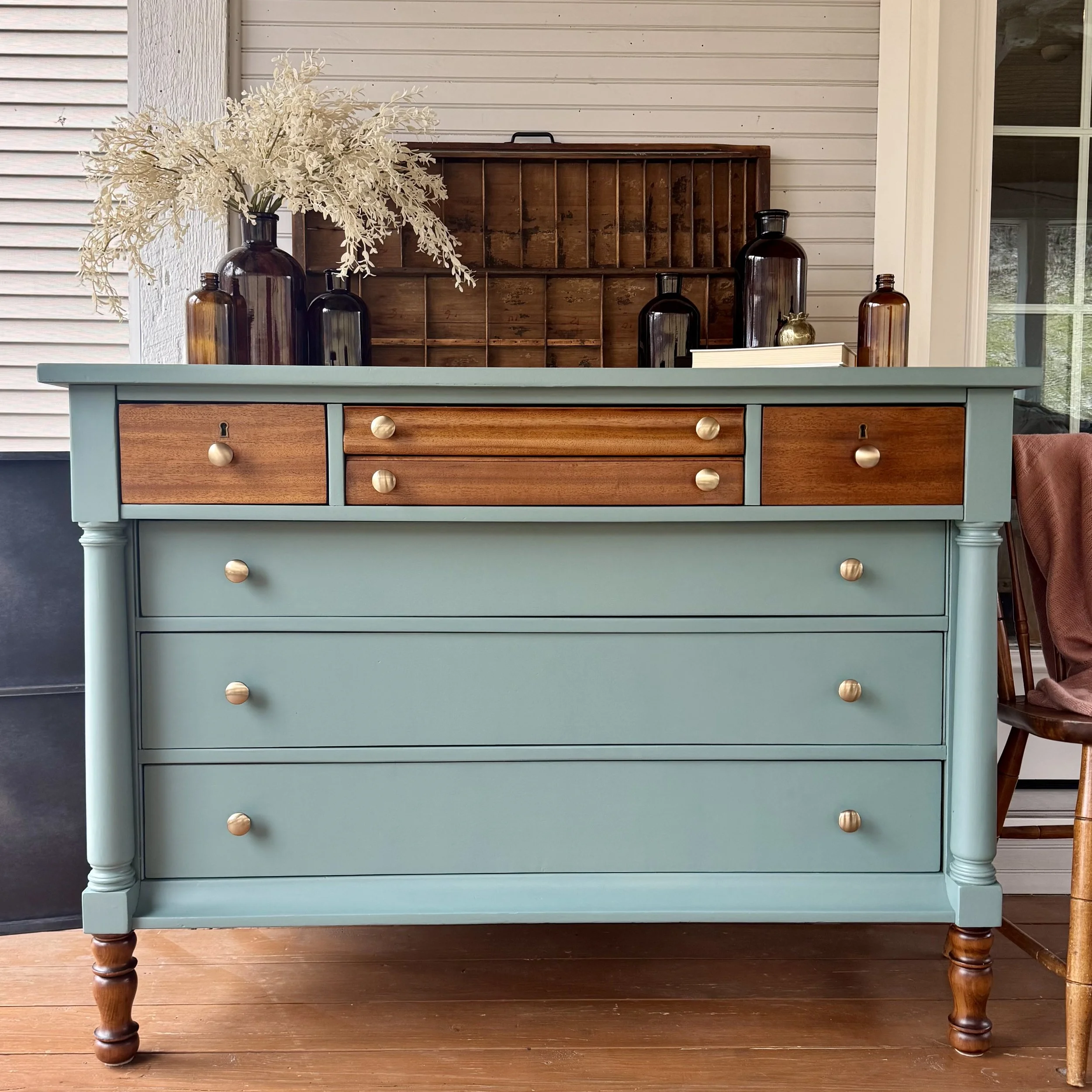 AVAILABLE: Studio Blue Green Vintage 7 Drawer Dresser