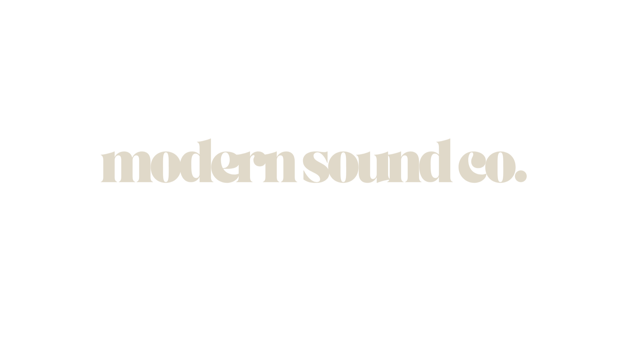 The image features a black background with the phrase 'The future of modern sound co.' written in large, bold, gray-and-white letters.