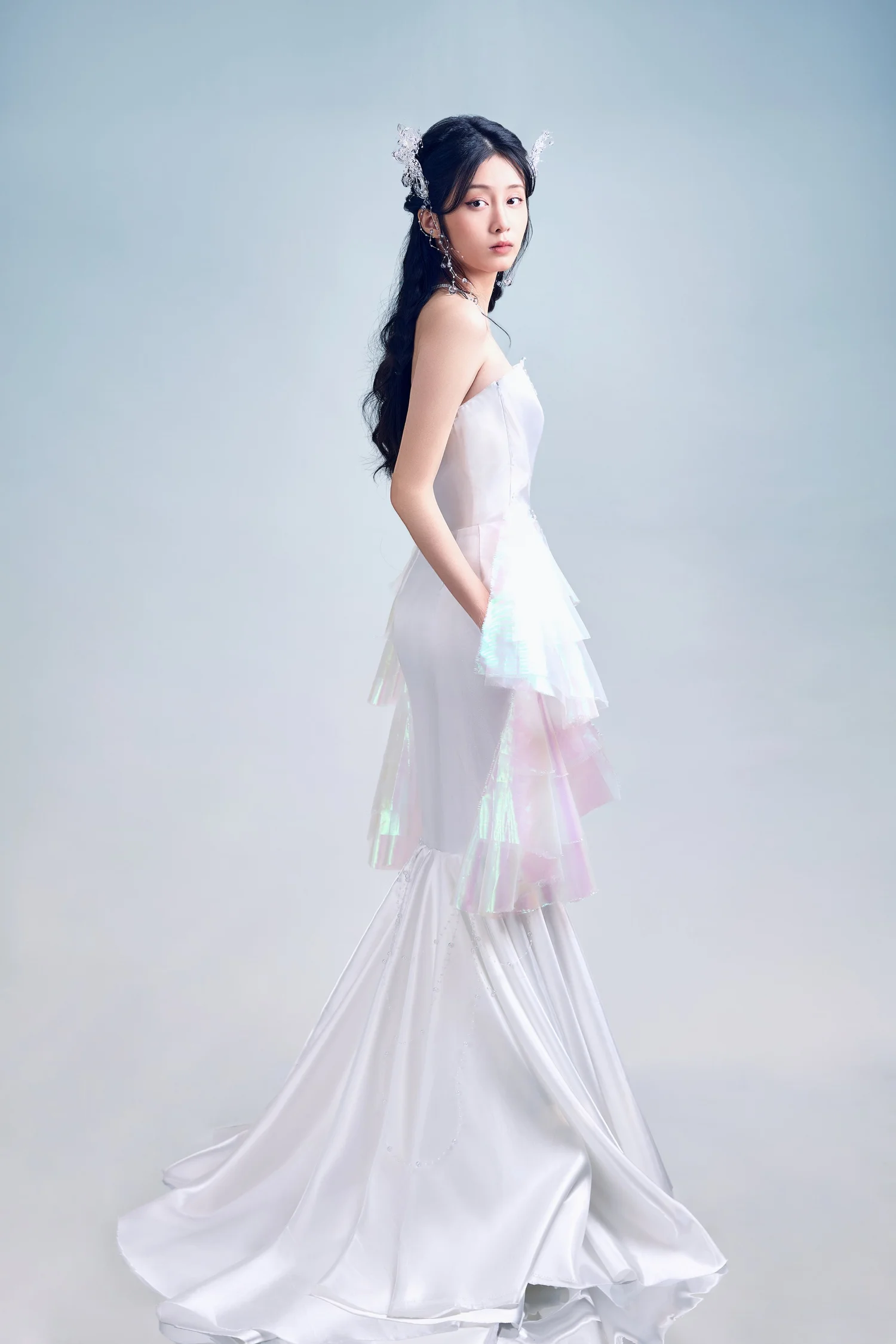 Full-body fashion pageant photography