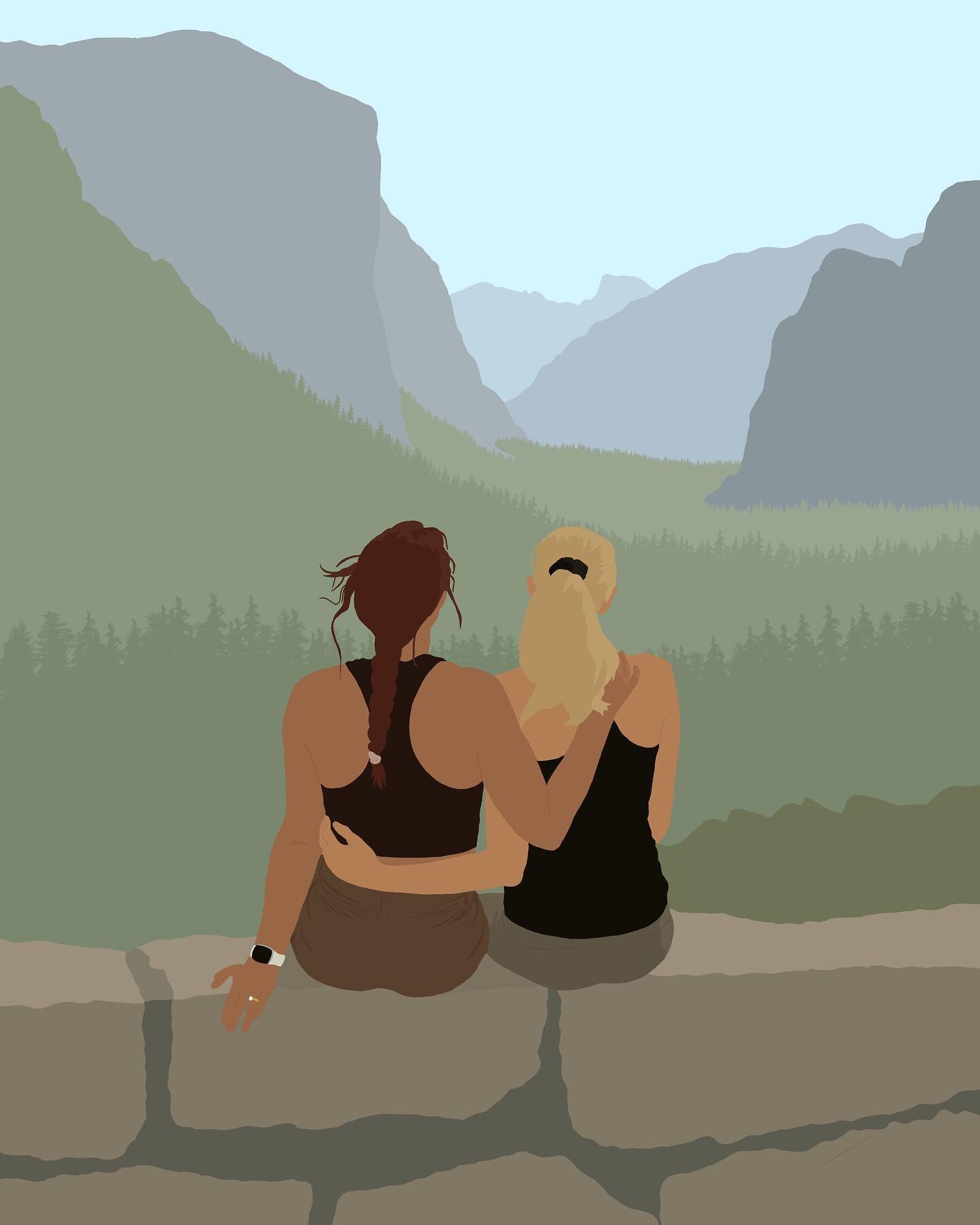 Finally feeling inspired to practice art again. Taking a vacation to beautiful Yosemite has definitely helped! This one is for you @beccakeihn. Adventure buddies for life! 🏔 
#yosemite #yosemitenationalpark #procreate #ipadillustration #womenwhoillu