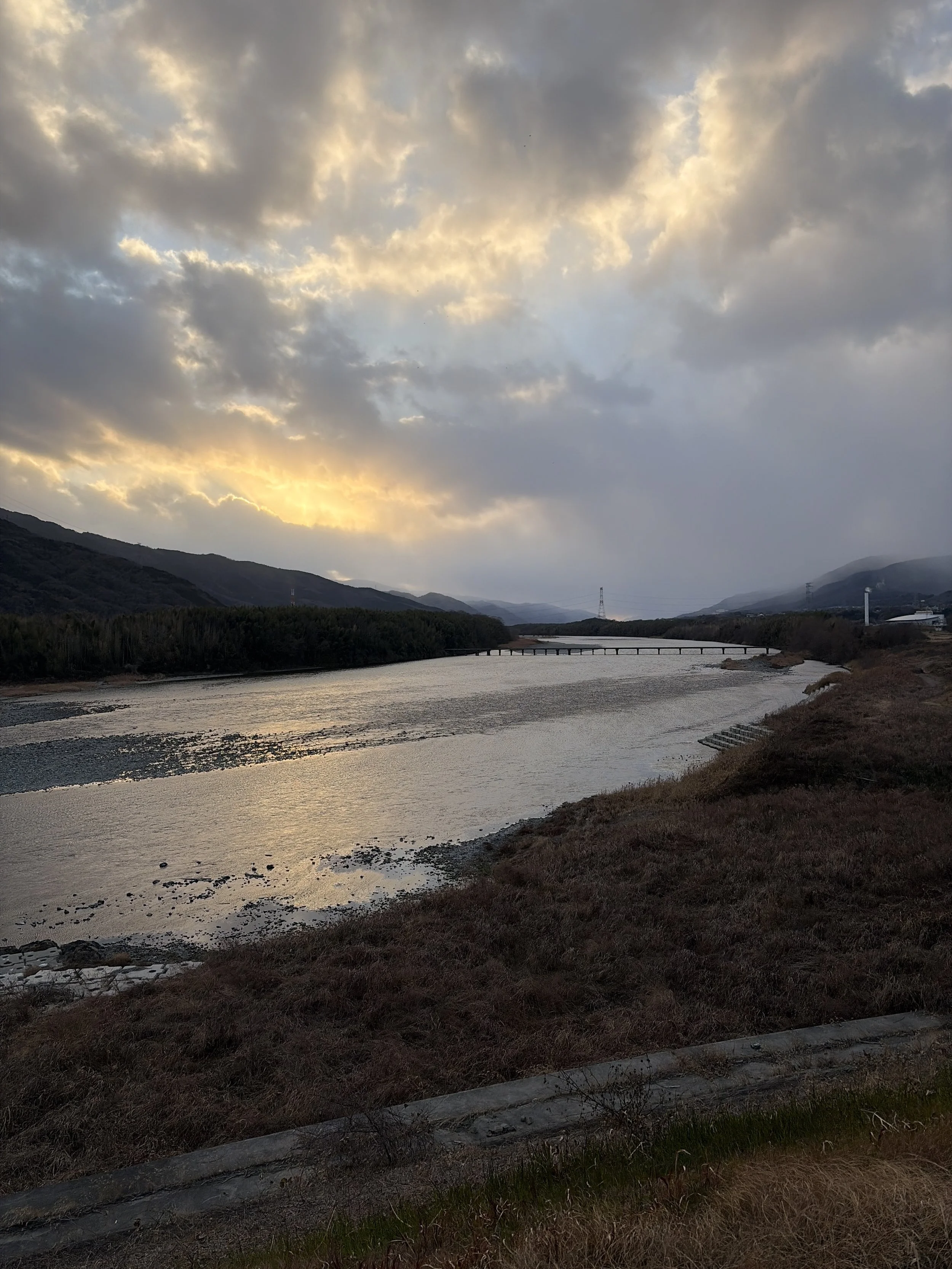 脇町潜水橋、夕焼け、徳島