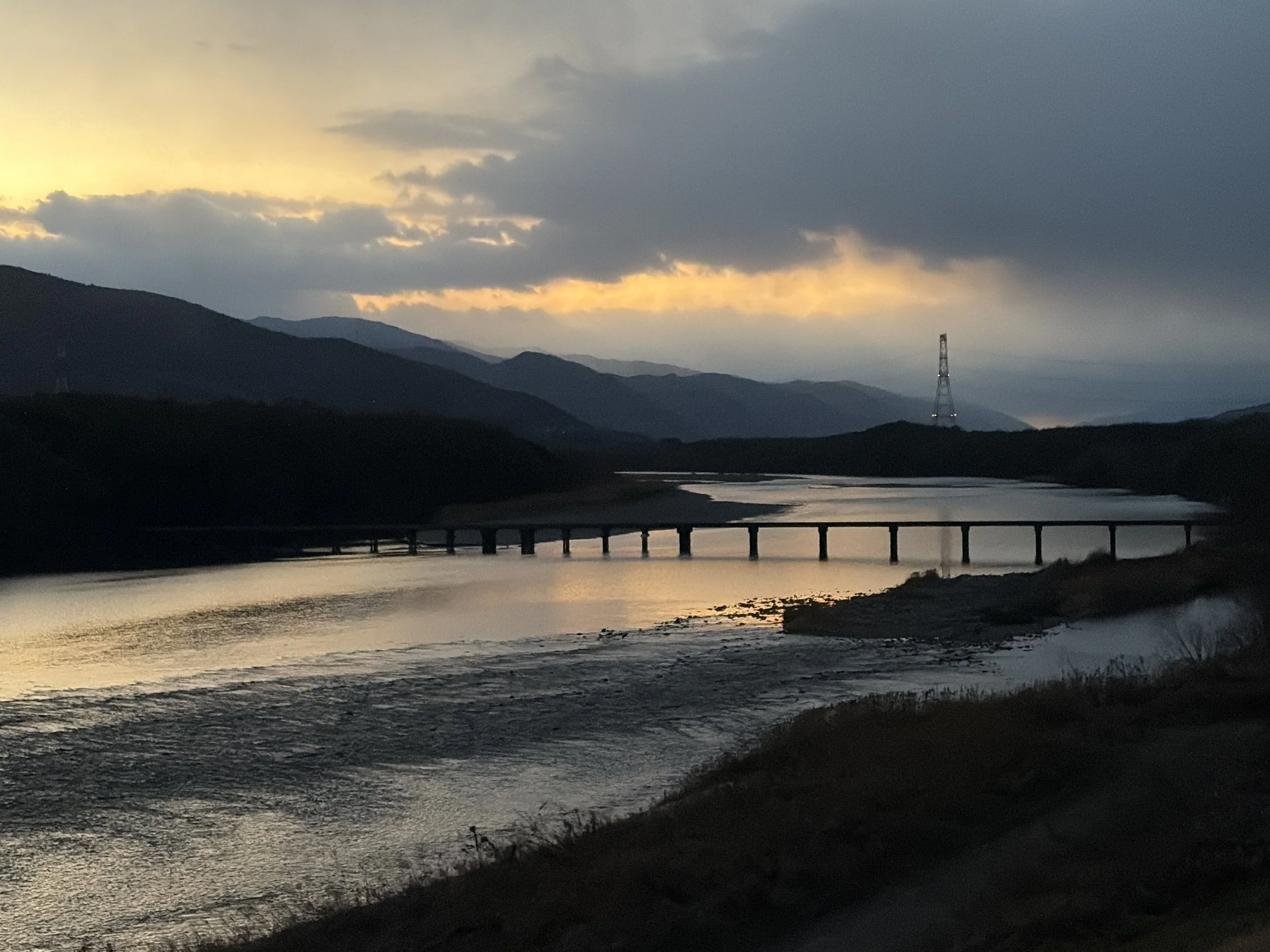 脇町潜水橋、夕焼け、徳島
