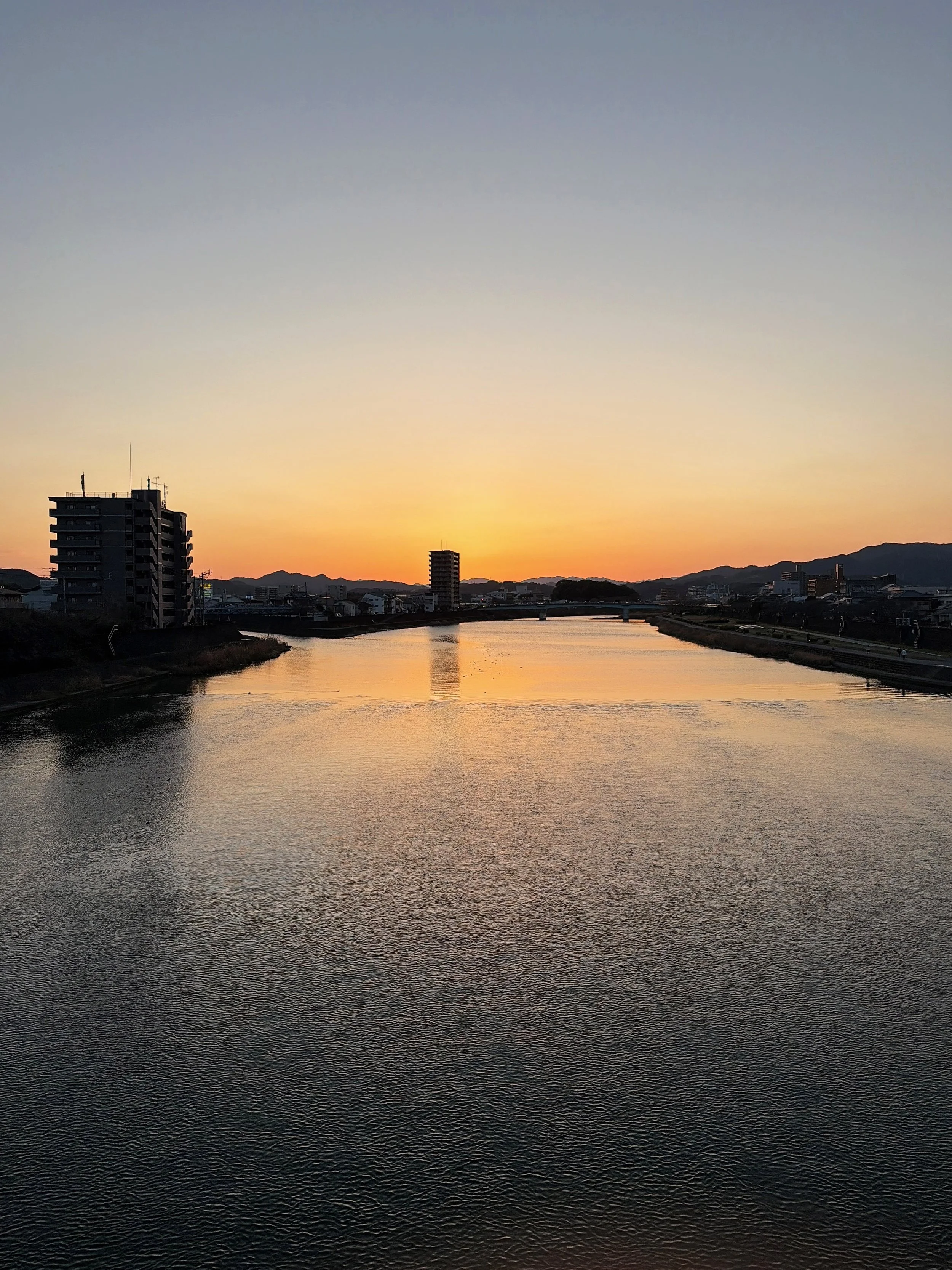 高知、四国、鏡川みどりの広場、鏡川、夕焼け