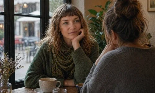 zwei Frauen im Cafe sprechen über eine schwierige On-Off-Beziehung und emotionale Abhängigkeit in Beziehungen