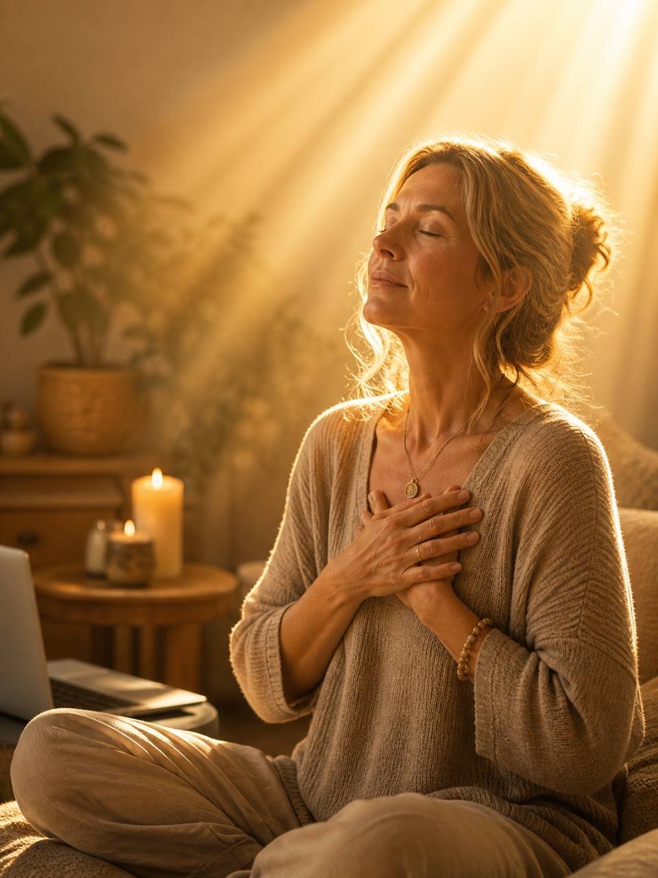 Theta Healing Meditation: Frau lernt die ThetaHealing Technik beim online Basis Seminar