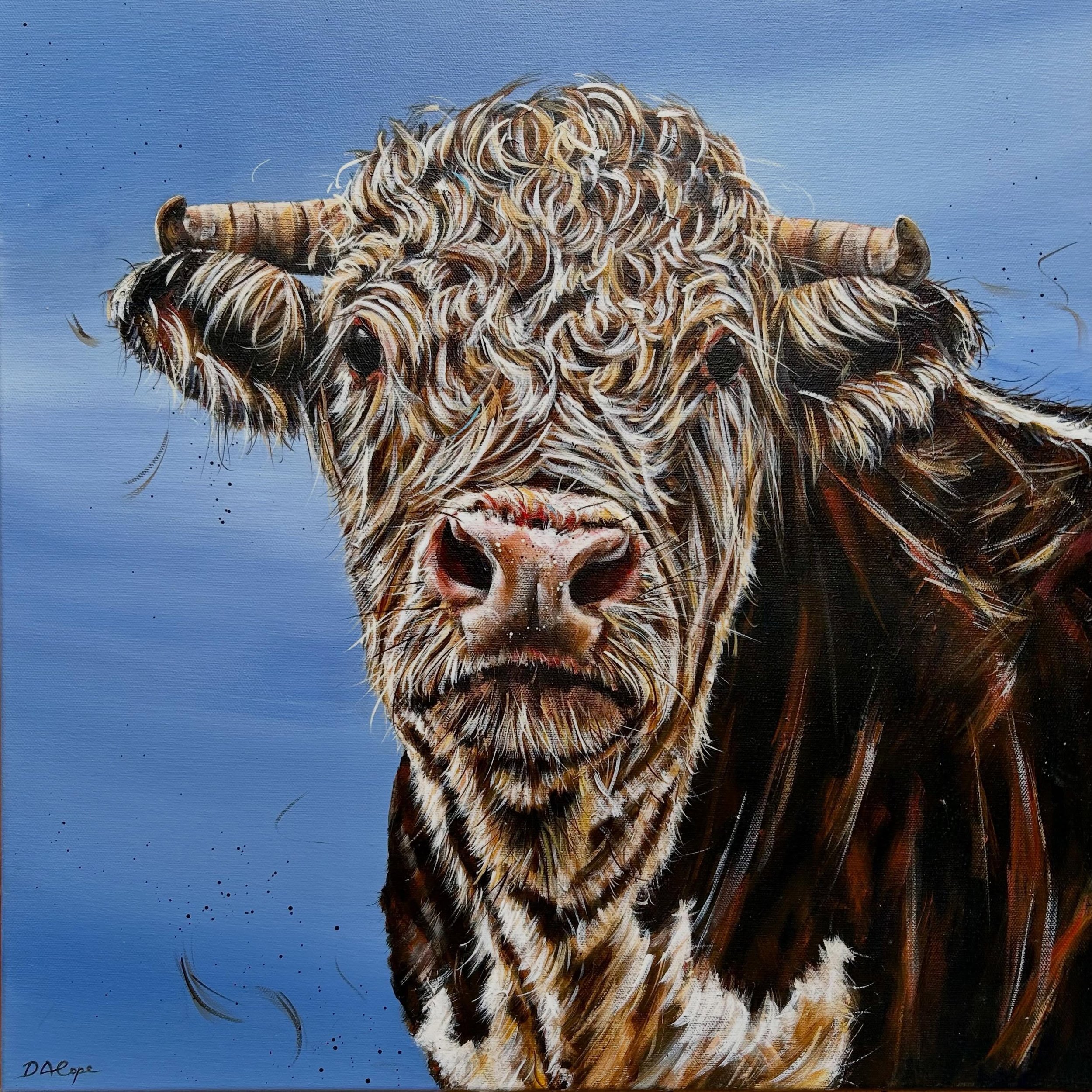 🟢 Now available - Here&rsquo;s &lsquo;Eva&rsquo; the Hereford Cow, I photographed her at a local farm in Herefordshire and liked the knowing look she seemed to give me. 51x51cm on deep canvas &amp; looking for a new place to graze. DM if your intere