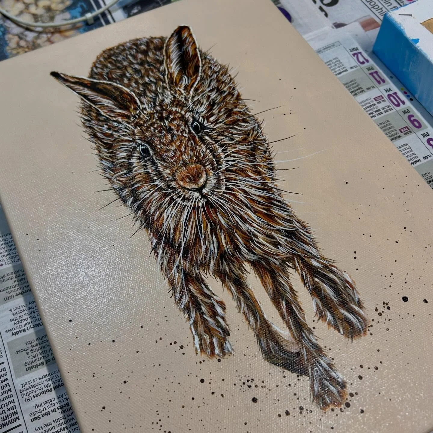 🟢AVAILABLE- Drying out after a varnish -NEW Original called appropriately &lsquo;In a hurry&rsquo; soon to be @take4_artists my third Hare painting and thanks to @kcb_myphotgraphyjourney for the great image.