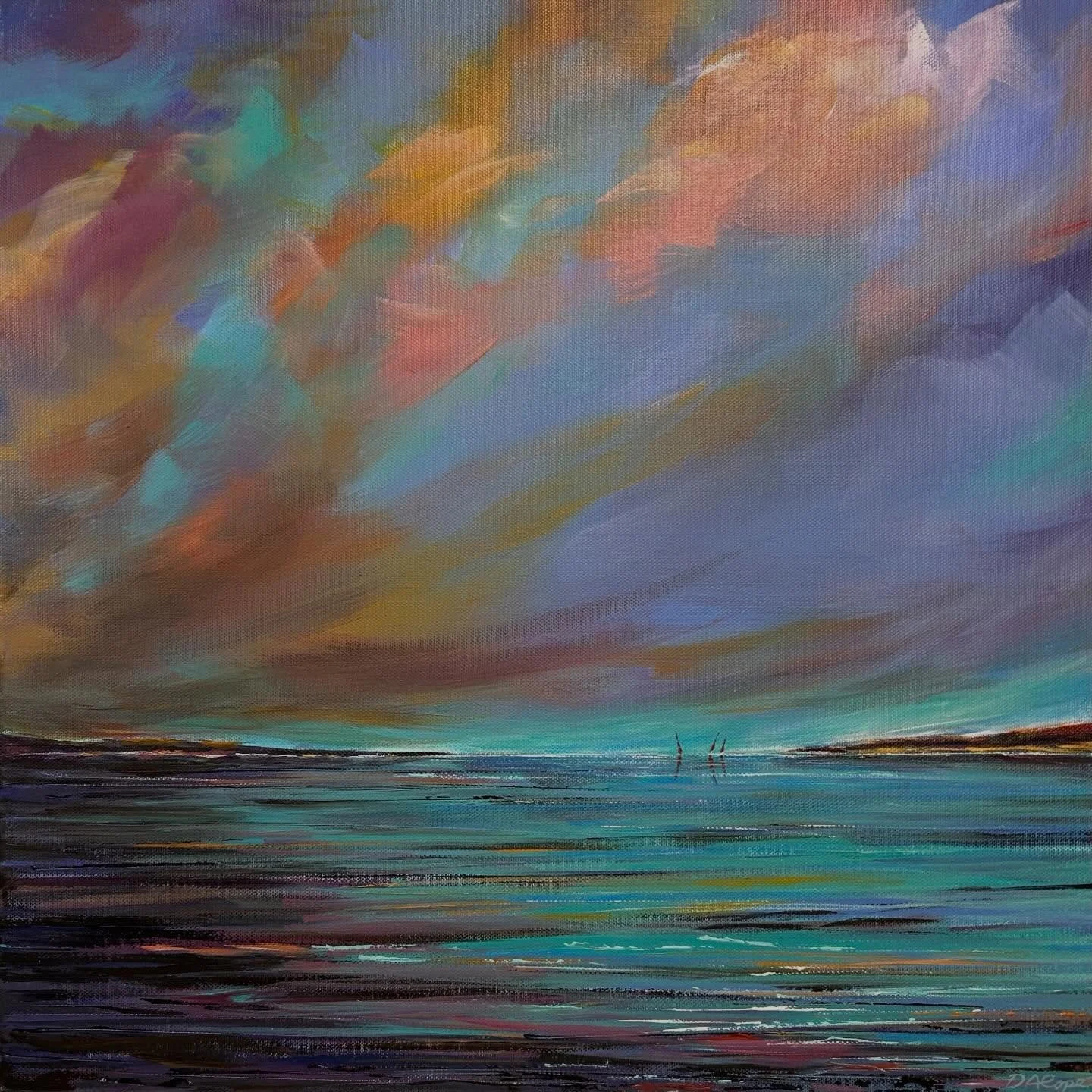 SOLD🎈Low Tide - a new commission completed today. Now drying off before presenting to the new owner. Really enjoyed revisiting a seascape and playing with colours 🙂