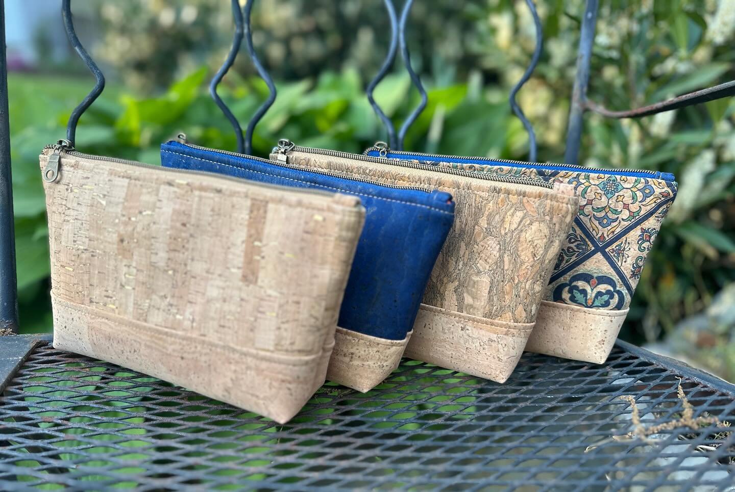 I love these small  cork fabric pouches.  This batch is ready to hang out in Silver Spring and Olney this weekend.#corkfabric #cosmeticpouch #craftshowprep #marylandcraftshows